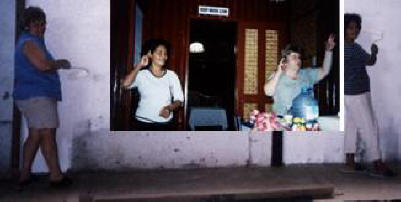 Diana painting a wall and another photo of her teaching sign language.